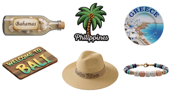 Travel destinations souvenirs summer set