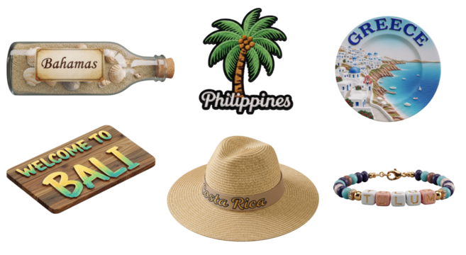 Travel destinations souvenirs summer set