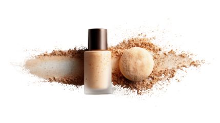 Cosmetic bottle with powder, isolated on white background.