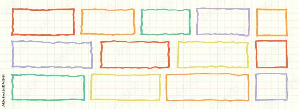 Poster jagged wavy edge vector geometric rectangle shape frames. colorful marker drawn wiggly frames on gri