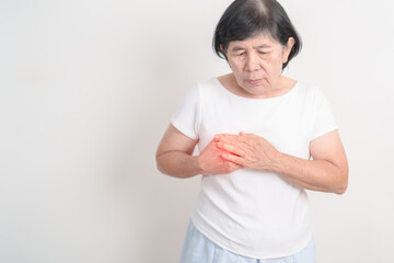 Elderly Woman having Chest pain for concepts of Lung Disease, Lung Cancer, Asthma, Chronic...