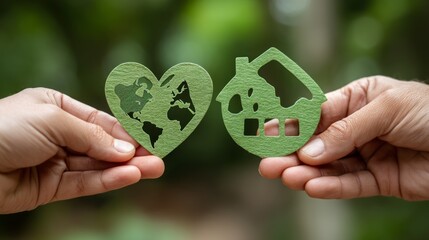 Heart and House Shapes Representing Love for Planet and Eco-Friendly Living