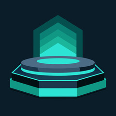 A 3D render of a gold success award podium with a blue sky background, perfect for business concepts or a web icon illustration