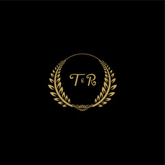 TR beautiful feminine and elegant wedding monogram initial logo with circle floral gold