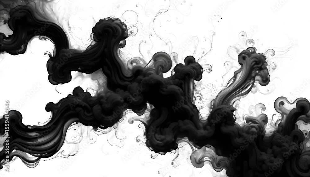 Aufkleber dark swirls of abstract ink create a moody, ethereal effect against a transparent background, ideal 