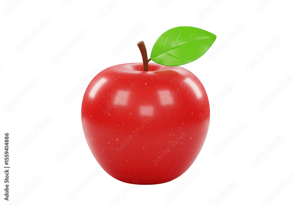 Poster A shiny red apple with a green leaf isolated on transparent background