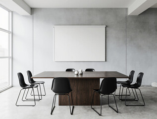 office meeting table with projector screen