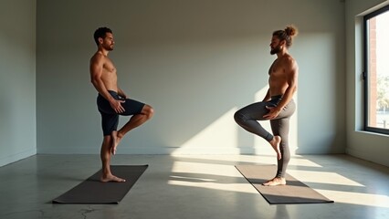 Image of data processing over diverse people doing yoga with instructor