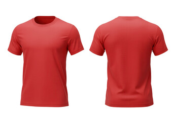 A red tshirt mockup, isolated on transparent background, showing both the front and back views for design projects