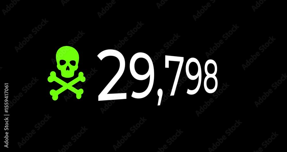 Poster Video of a number counting game that reaches 1 million with a green skull icon on a black background with slight movement.