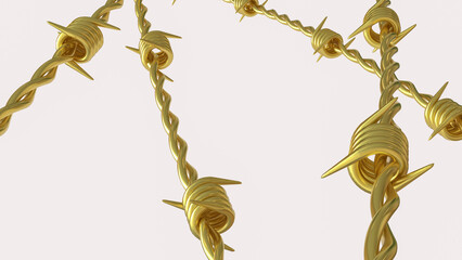 The Gold  barbed wire for war concept  3d Rendering.