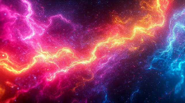 Neon plasma-inspired textures pulsate with vibrant energy on the abstract background