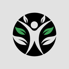 Naklejka premium Human Nature Wellness Logo Eco Friendly Organic Health Symbol | Green Leaf People Icon for Natural, Holistic, or Medical Branding