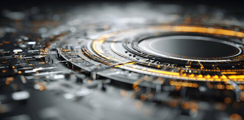 Abstract Circular Design With Orange And Yellow Highlights On Gray Background