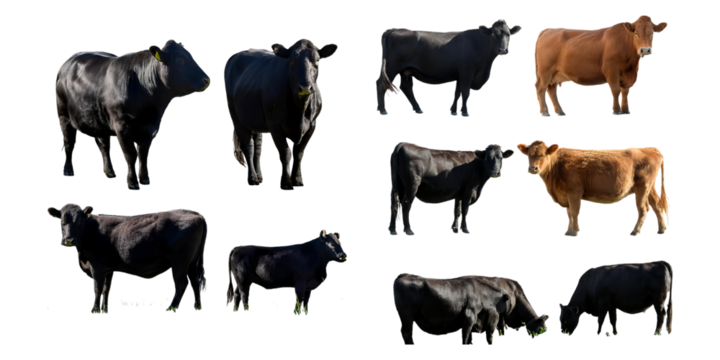 Various Cows on Transparent Background, PNG collection, set bundle, isolate on transparent or white background