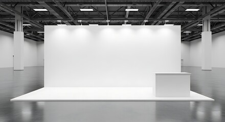 Blank exhibition stand at trade show with white background for advertising mockup
