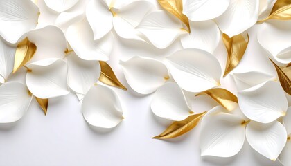 Abstract white petals swirling with golden lines and soft shadows, dynamic and refined wall texture design
