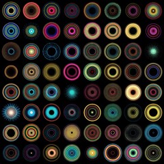 Vibrant Abstract Pattern Featuring Geometric Circles on Black Background Creative Graphic Composition