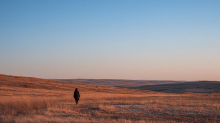 serene steppe grassland in russia during golden hour light framed by natural curves