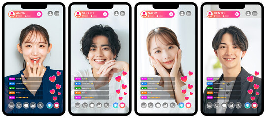 ライバーのライブ配信のスマホアプリ画面インターフェース