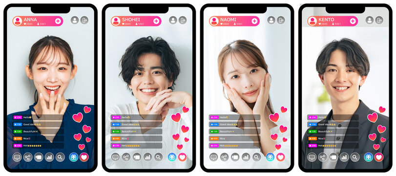 ライバーのライブ配信のスマホアプリ画面インターフェース