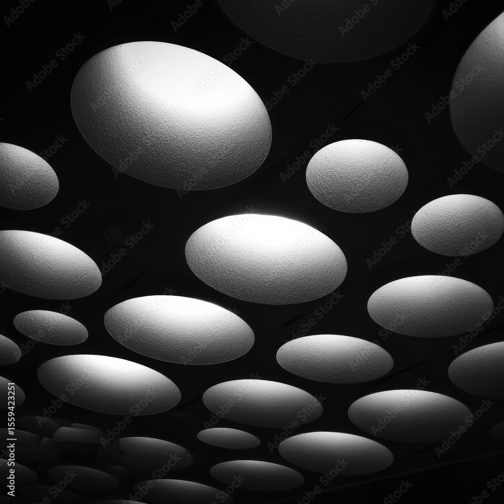 Poster abstract monochromatic ceiling with smooth oval lights creates a modern dynamic impression