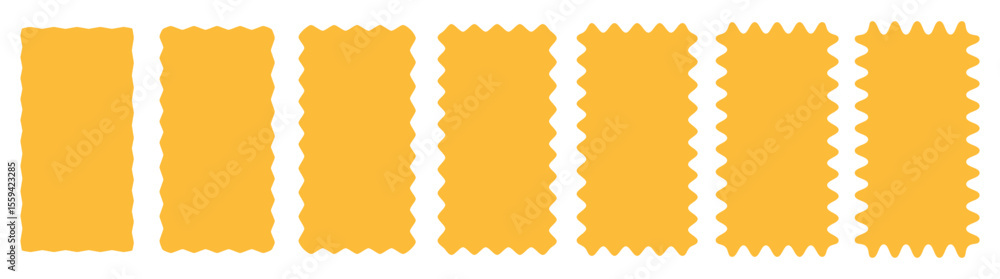 Poster orange wavy border frames. scallop shape line picture frames. vector colorful wave rectangle bg set.