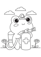 Coloring book frog dressed as nurse or medic.