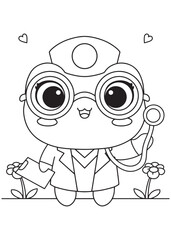 Coloring book frog doctor with stethoscope.