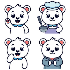 Cute polar bear cartoon vector illustration set for kids and children design art