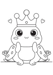 Coloring book frog king with crown and robe.