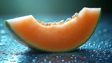 Fresh cantaloupe slice glistens ripe with promise