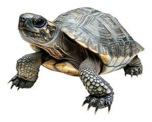 Obraz premium Detailed Close-Up of a Beautiful Turtle on a White Background, Isolated on Transparent Background