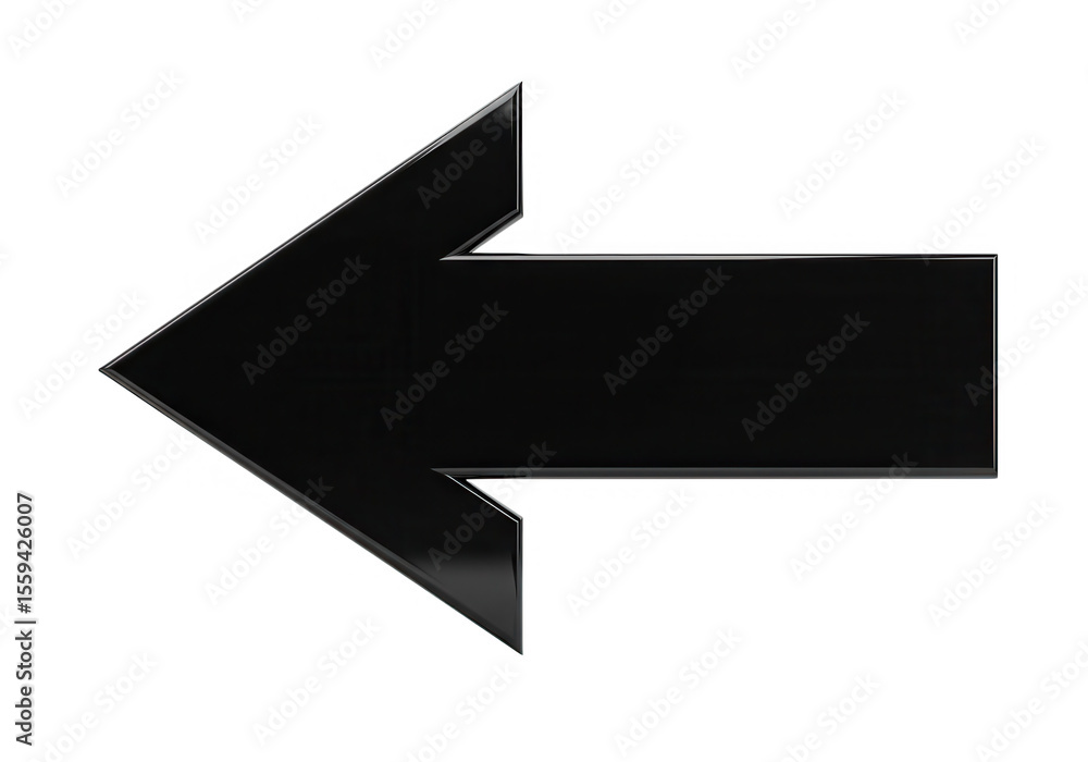 Poster a 3d render of a black arrow pointing to the left, isolated on transparent background