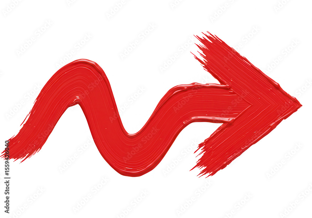 Poster a red paint stroke arrow pointing to the right, isolated on transparent background