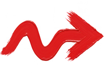A red paint stroke arrow pointing to the right, isolated on transparent background