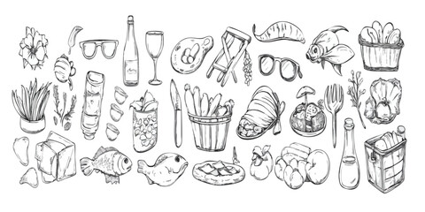Obraz premium Assorted food and drink illustrations
