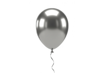 A 3d render of a silver metallic balloon, isolated on transparent background