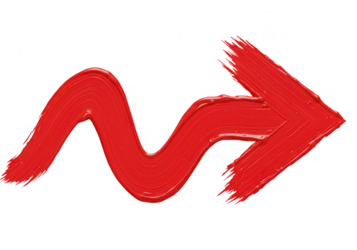 A red paint stroke arrow pointing to the right, isolated on transparent background