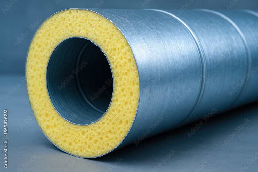 Aufkleber insulated air duct with yellow foam layer used in engineering and industry for temperature control a