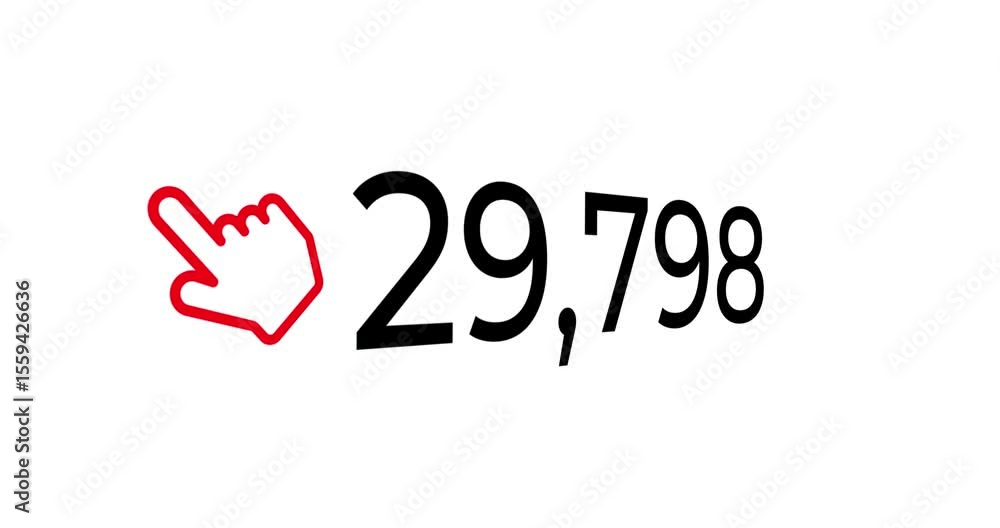 Aufkleber video of number counting up to 1 million with a red hand cursor icon increasing on a white backgroun