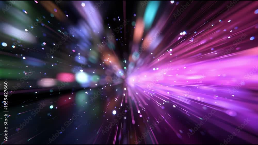 Poster colorful light particles create dynamic motion effect in abstract space