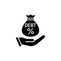 A graphic of a hand holding a debt bag symbolizing financial obligation.