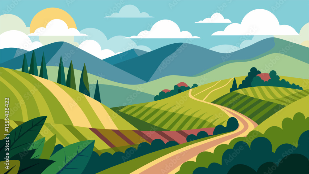 Poster the rolling hills of the vineyard serve as a source of inspiration and relaxation for a remote worke