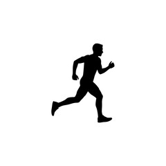 Silhouette of a male figure in motion, depicted as a runner with arms and legs extended forward stride
