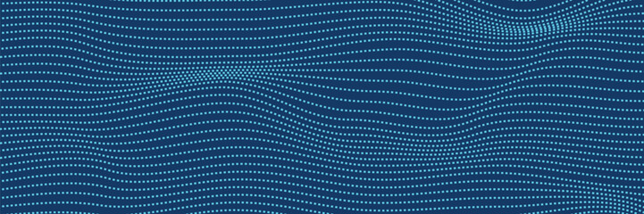 Dark blue halftone dotted abstract background, big data pattern, technology or futuristic visualization, waveform dot texture, music backdrop. ,Beautiful movement with glowing blurred particles.