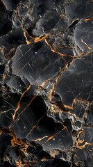 black marble pattern with bold platinum veins, smooth surface, plain background, hyper-realistic style, soft ambient lighting, neutral tones, centered composition with negative space at bottom