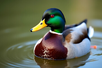 Beautiful Mallard Duck Floating on a Pond