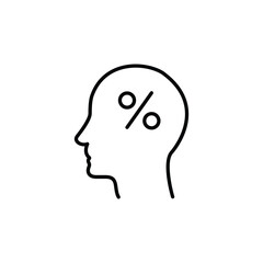 Simple line art icon.  A head with a percentage symbol inside.