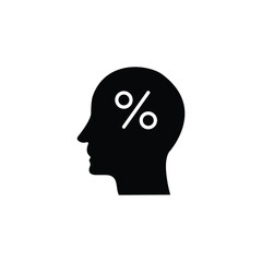 A simple black icon of a head with a percentage symbol inside. Represents financial literacy, calculations, or interest rates.